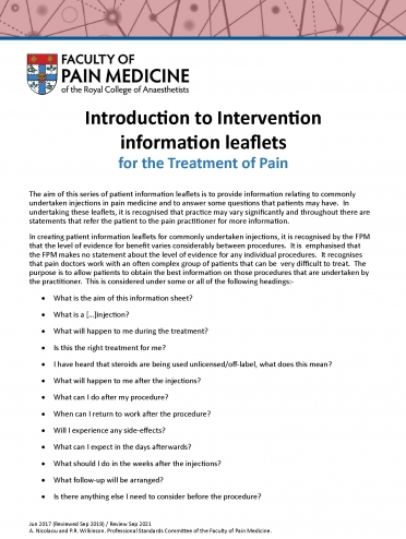 Cover image of patient information leaflet introduction to interventions