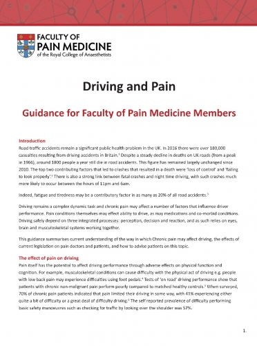 Cover image of guidance for members on driving and pain