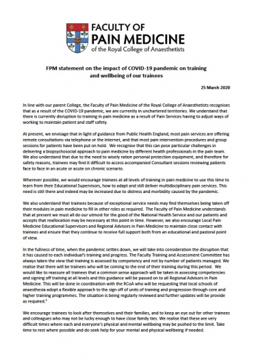Cover image for FPM COVID-19 training statement