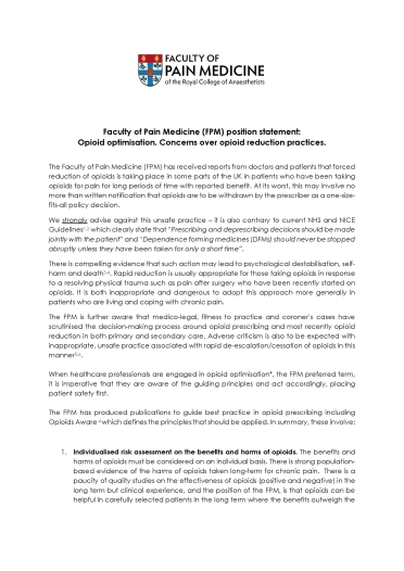 cover image of opioid optimisation statement